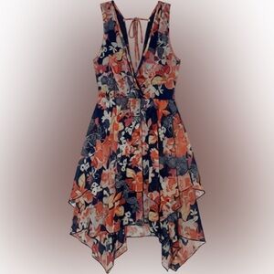 Romeo & Juliet Couture Navy and Coral Floral Dress